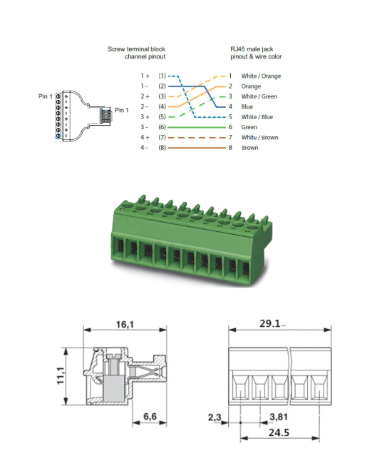 Conector Ethernet RJ45 Cat5/5e con Terminal Tipo Bloque 8 pines