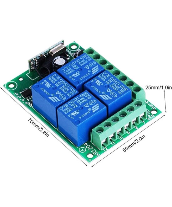 Rele Inalambrico 4 Canales 2 Controles 12V 433MHZ KR1204-4
