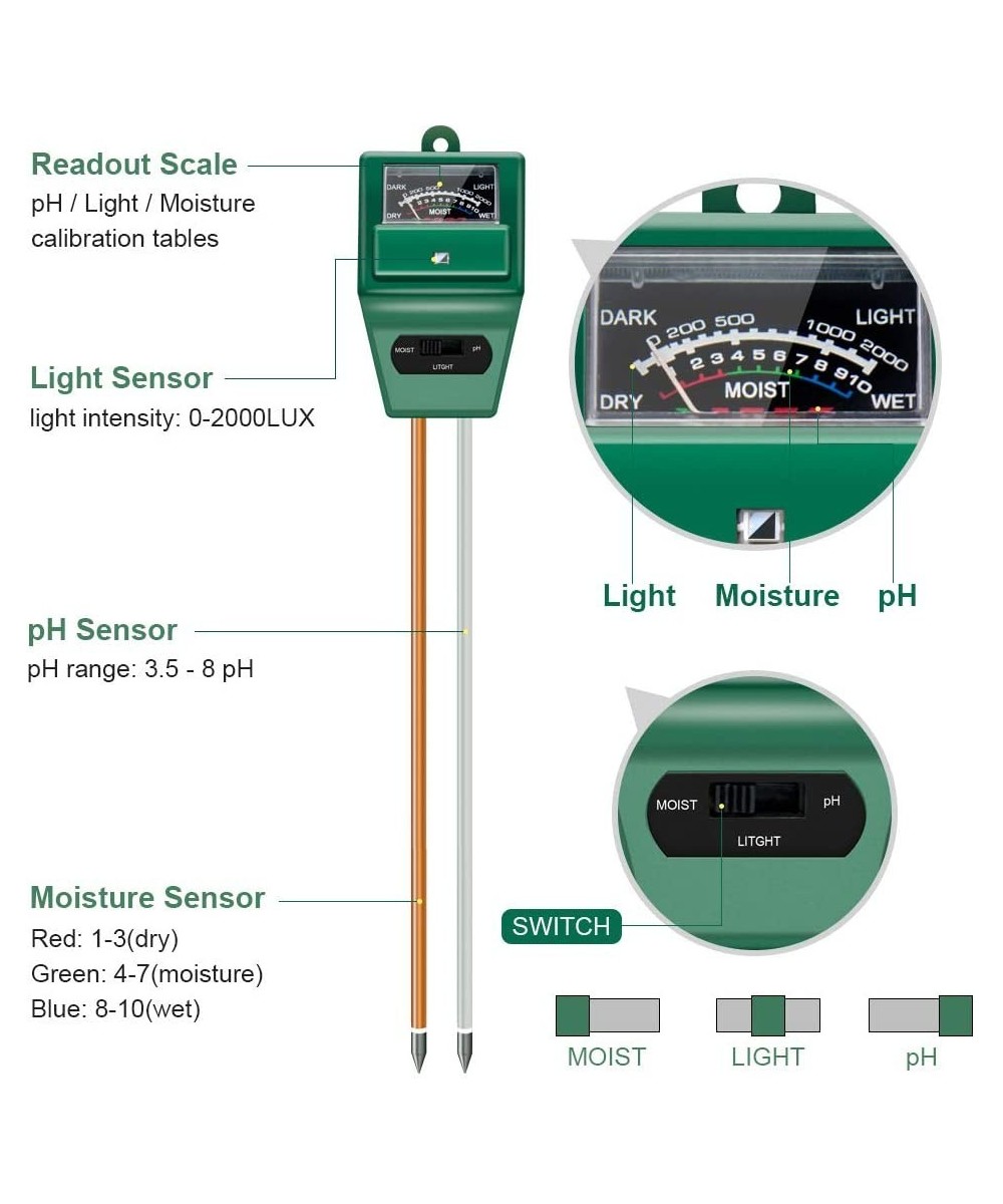 Medidor de PH/Humedad/Luz de Suelo 3 en 1