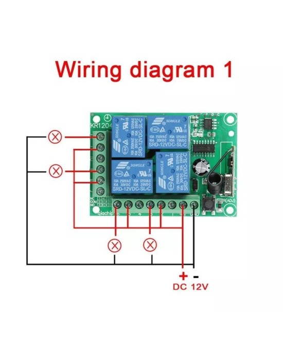 Rele Inalambrico 4 Canales 2 Controles 12V 433MHZ KR1204-4