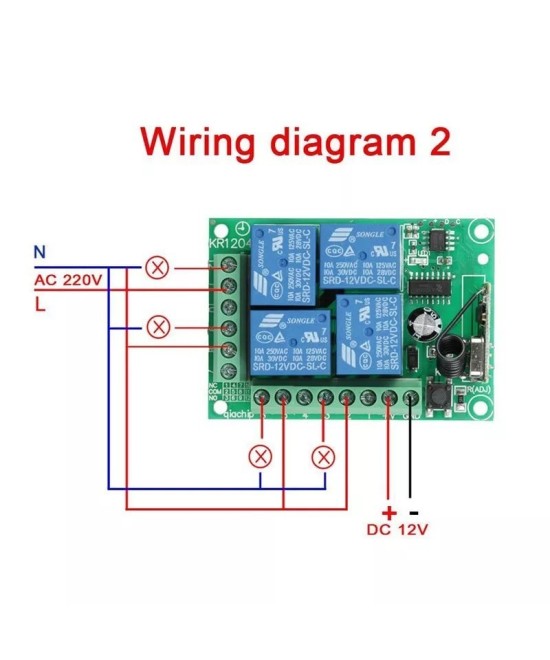 Rele Inalambrico 4 Canales 2 Controles 12V 433MHZ KR1204-4