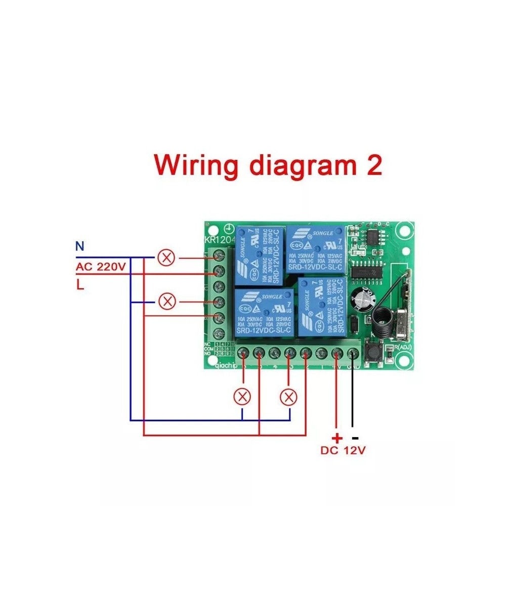 Rele Inalambrico 4 Canales 2 Controles 12V 433MHZ KR1204-4