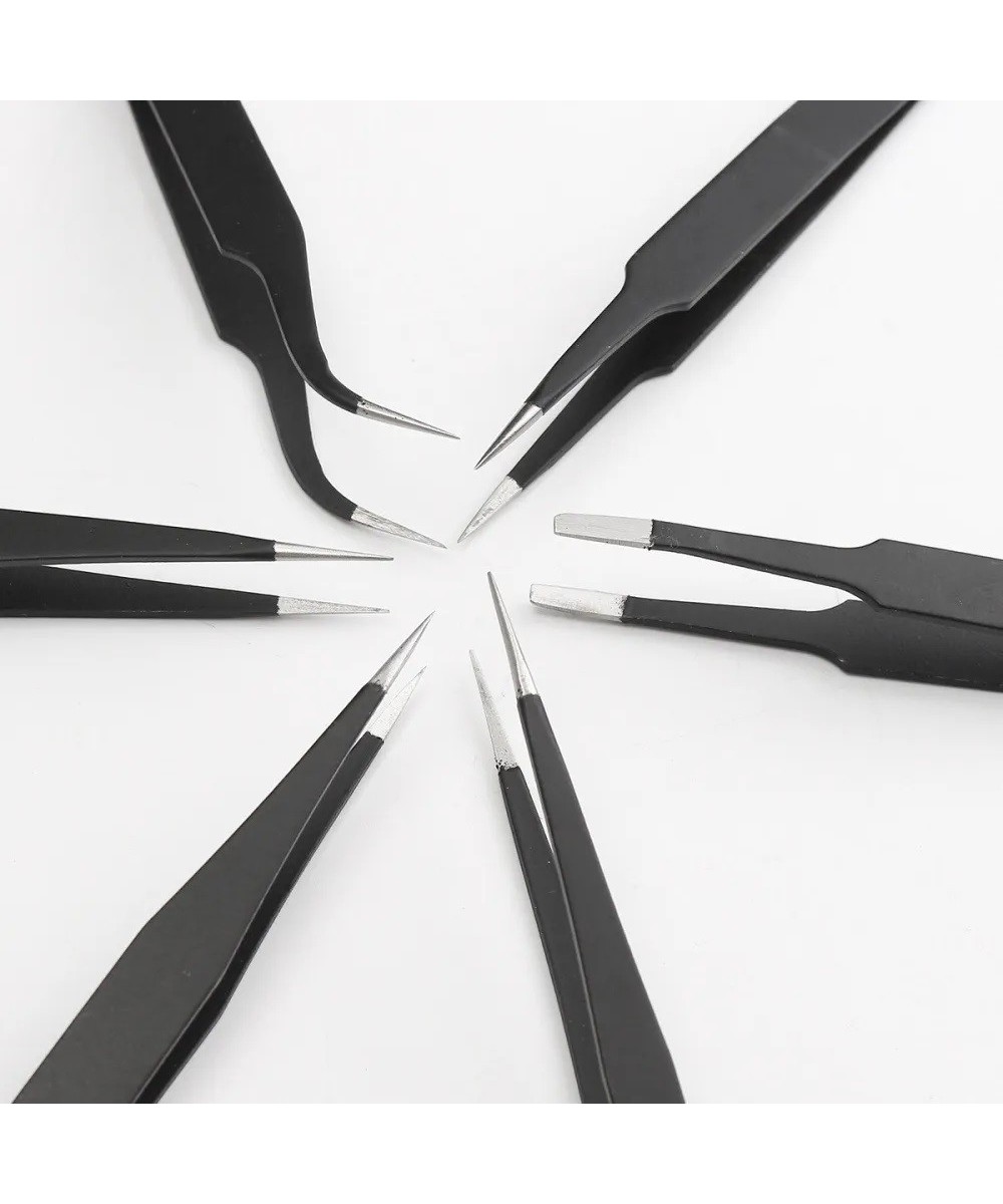 Set de pinzas antiestáticas de acero inoxidable 6 piezas