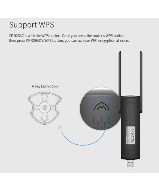 Antena USB 3.0 inalambrica COMFAST CF-926AC V2 1200Mbps 2.4GHz / 5.8GHz dual band
