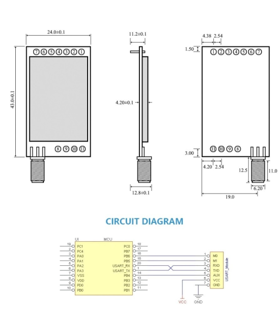 Enlace Lora 433Mhz 8KM E32-433T30D TTL 1W Tx/Rx