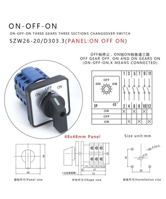 Interruptor Selector de 3 Posiciones LW26-20