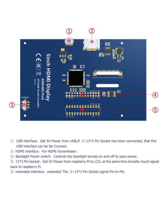 Pantalla Tactil LCD HDMI 5" para Raspberry Pi4