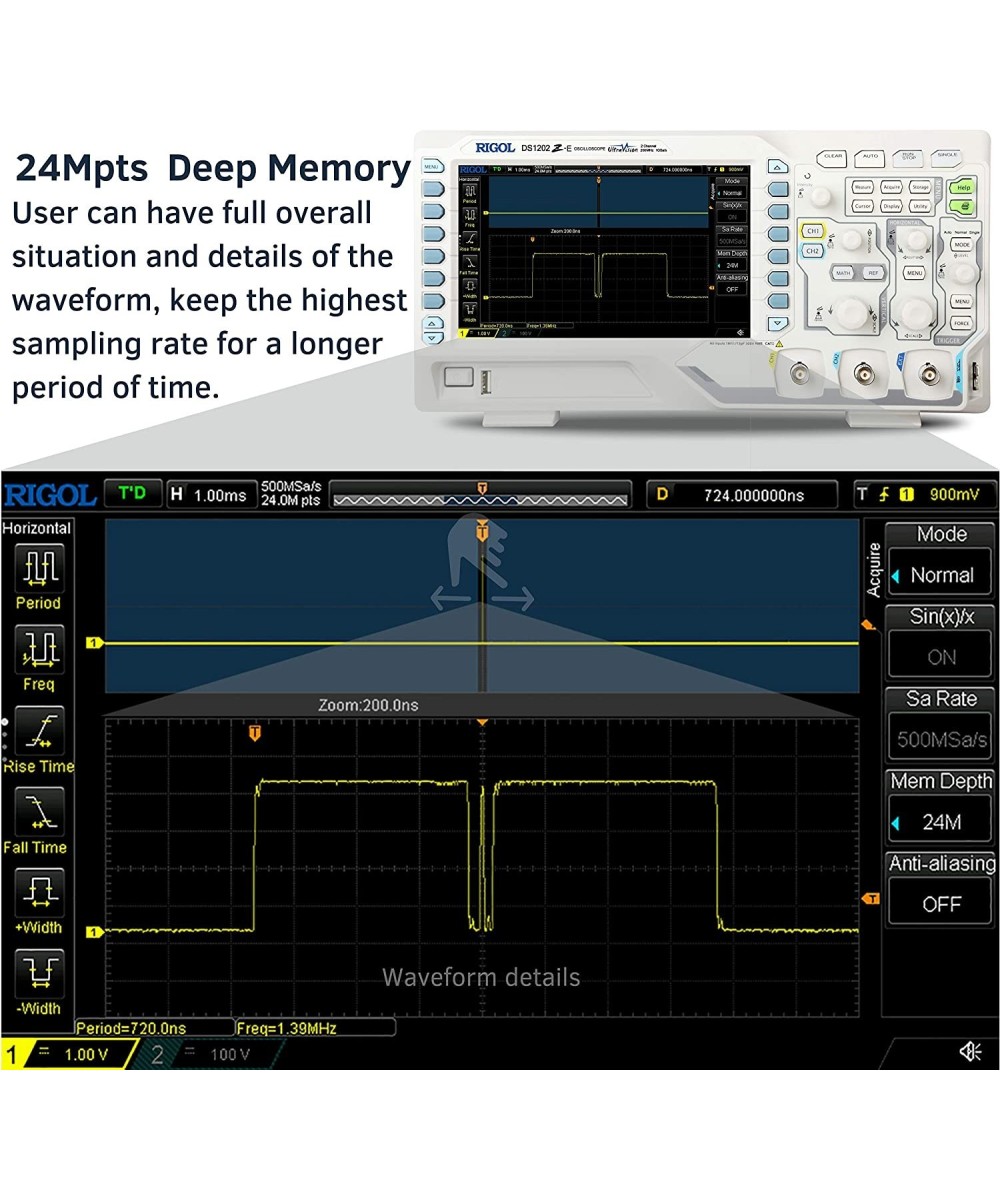 Osciloscopio Digital RIGOL DS1202z-E 2 Canales 200 MHZ 1GS/s