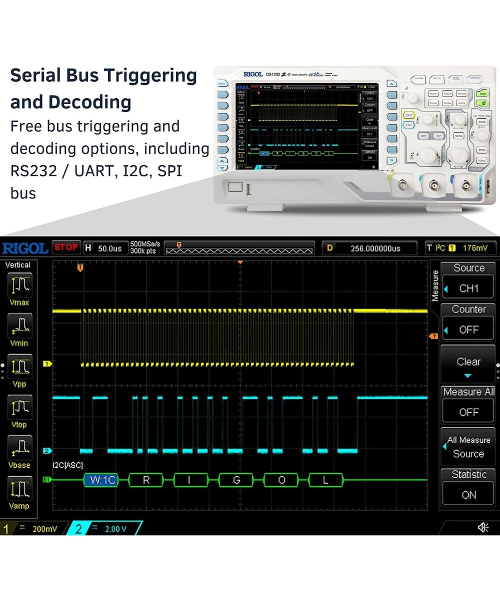 Osciloscopio Digital RIGOL DS1202z-E 2 Canales 200 MHZ 1GS/s