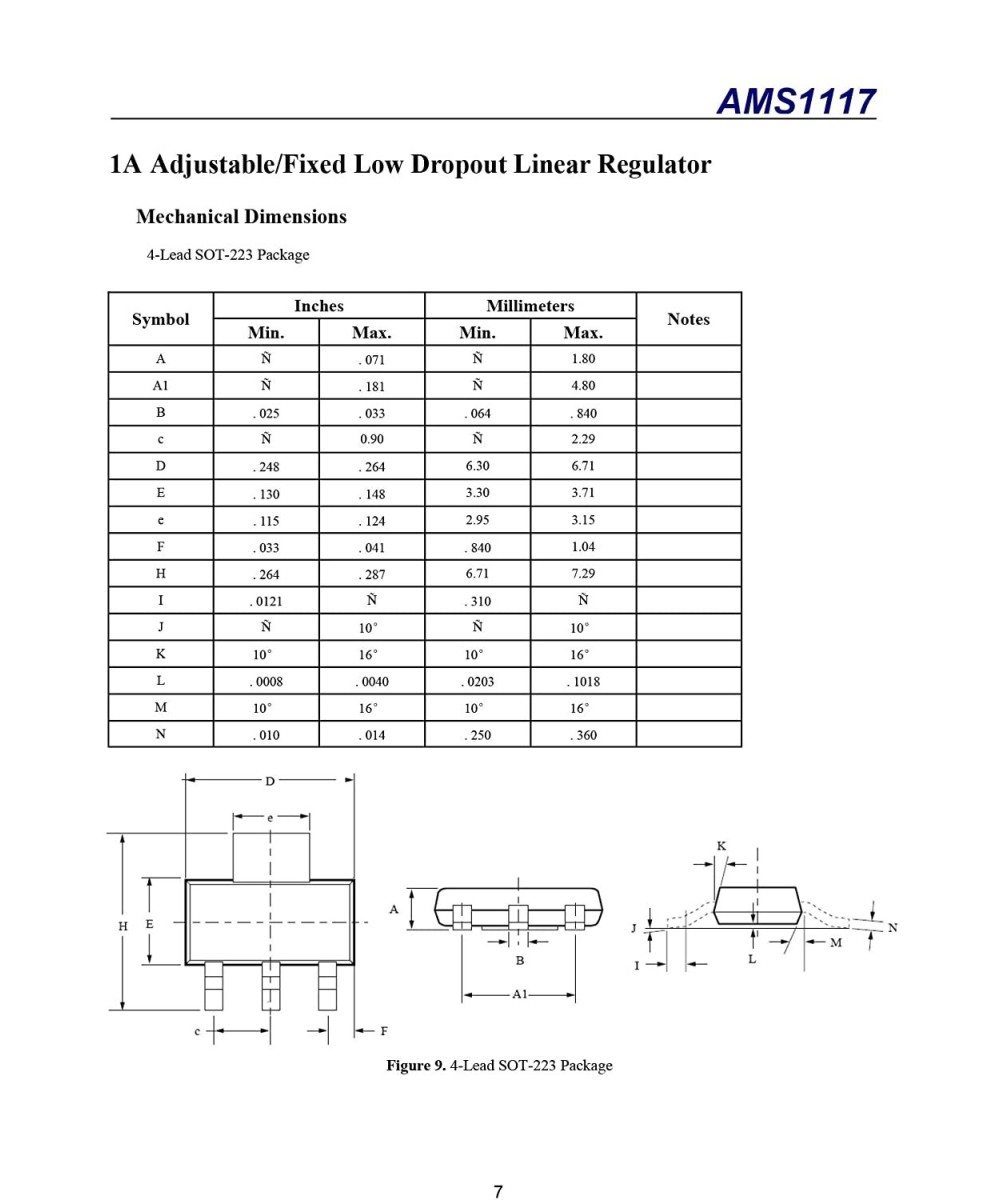 Regulador de voltaje AMS1117 SOT-223 (ADJ-1.2V-1.8V-3.3V-5.1V)