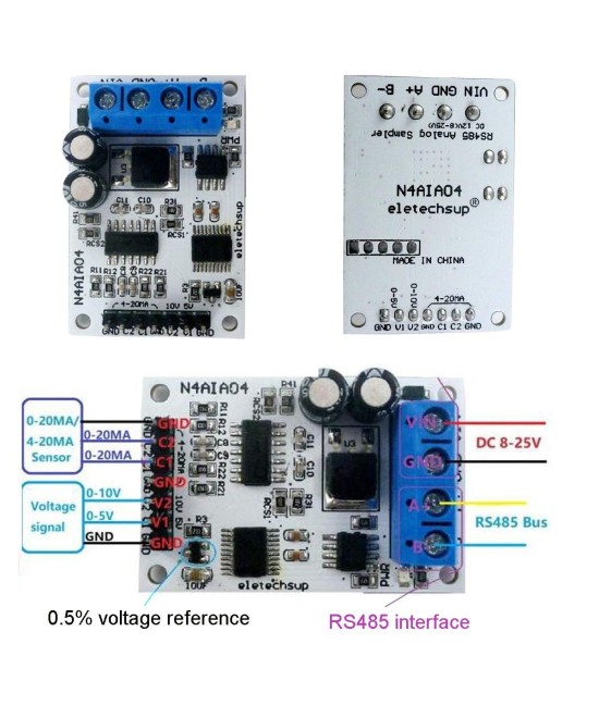 Modulo Convertidor Analogo 420 a Digital RS485 N4AIA04 8-25VDC