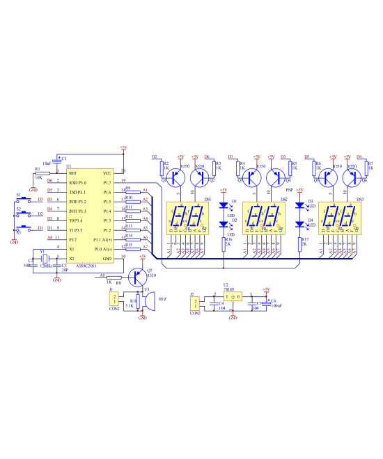 Reloj Digital LED con Display 6Bits AT89C2051 con Alarma (DIY)