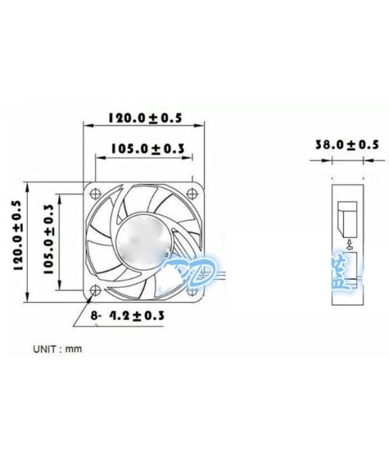 Ventilador plástico de 12V 120x120x38mm