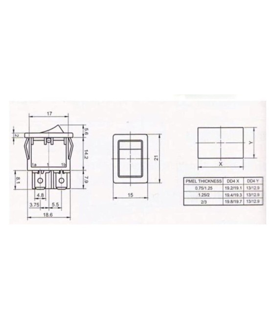 Interruptor de corriente 250V 6A KCD1-104 15x21mm 4 Pines