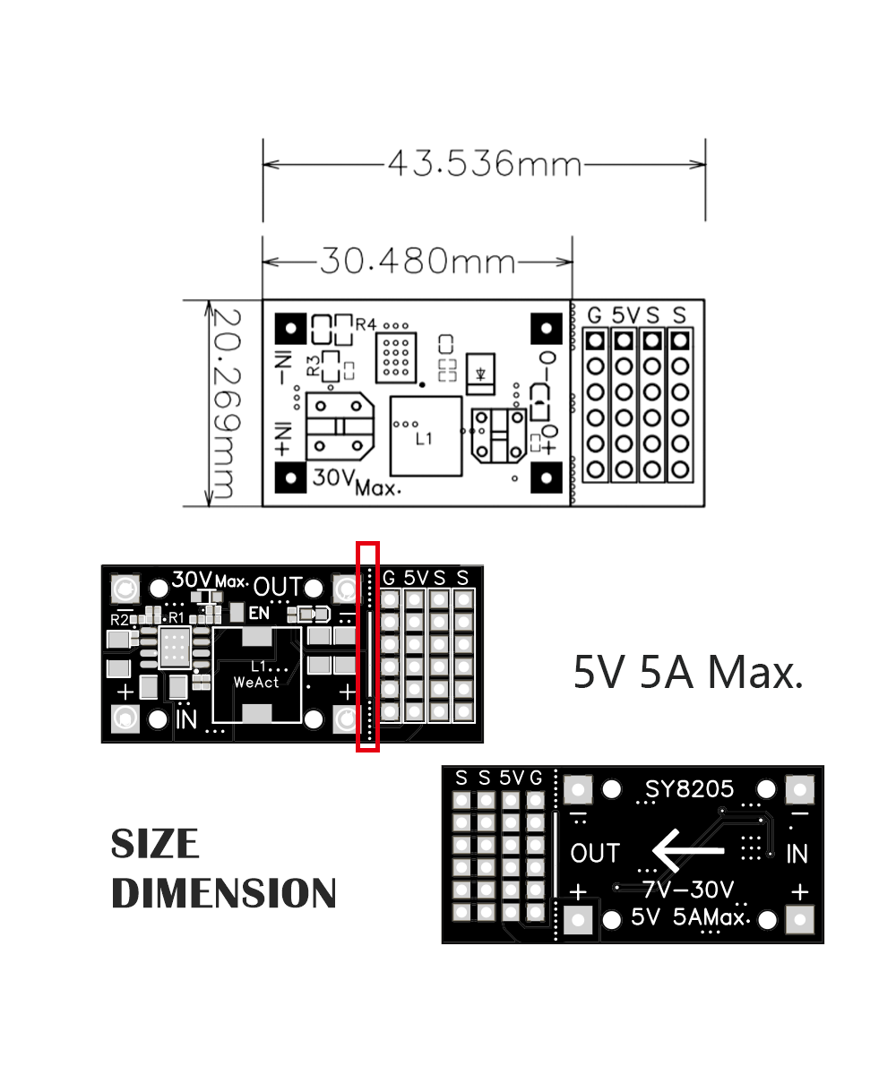 Estabilizador / Regulador descendente de Voltaje 7V-24V a 5V 5A DC-DC MP2482 SY8205