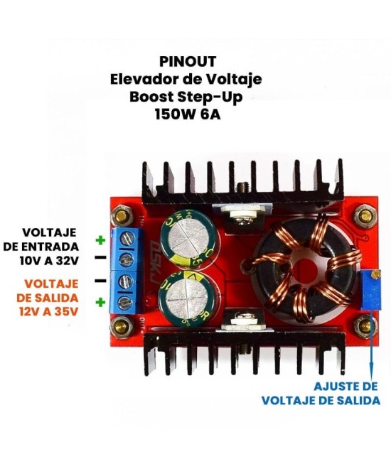 Regulador / Estabilizador Ascendente de voltaje 10-32V a 12-35V 150W 6A
