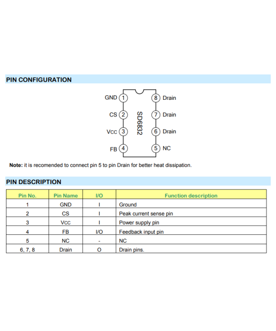 Controlador PWM+PFM MOSFET SD6832 (DIP-8)