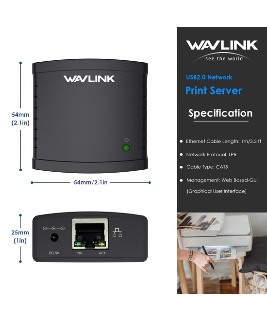 Servidor de Impresora USB 2.0 10/100Mbps RJ45 WN-NU78M41