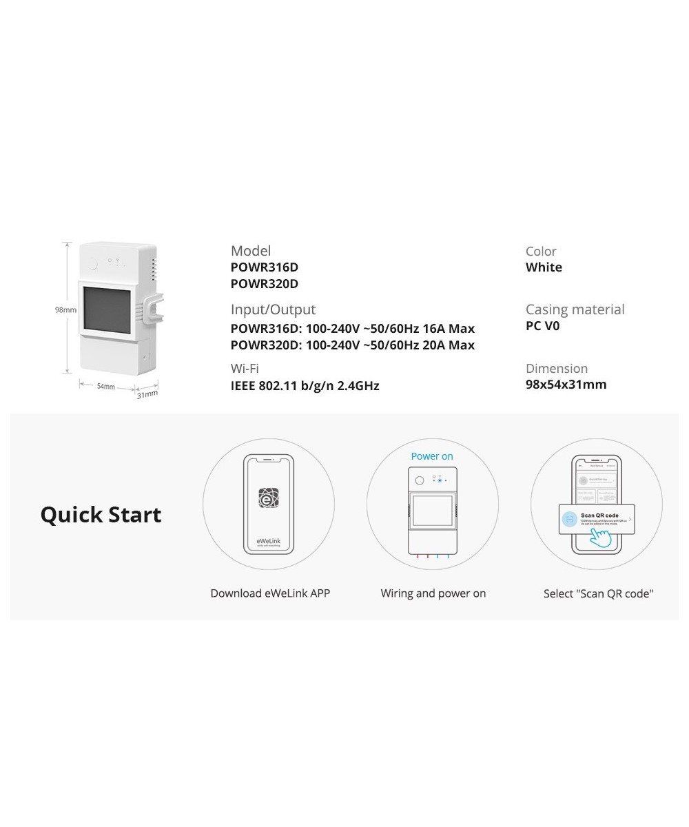 Medidor de Potencia e Interruptor WIFI POW Elite POWR3200D Sonoff