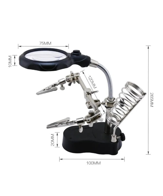 Lupa con Pinzas Sujetadoras y Luz LED TE-801