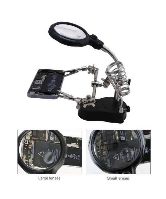 Lupa con Pinzas Sujetadoras y Luz LED TE-801