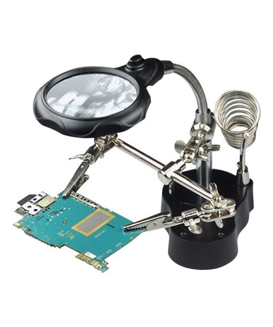 Lupa con Pinzas Sujetadoras y Luz LED TE-801