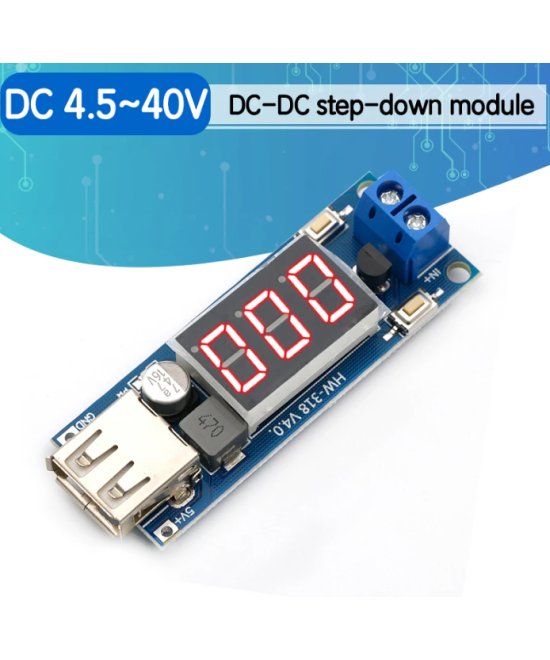 Regulador de voltaje descendente USB DC-DC 5V 2A HW-318 con pantalla