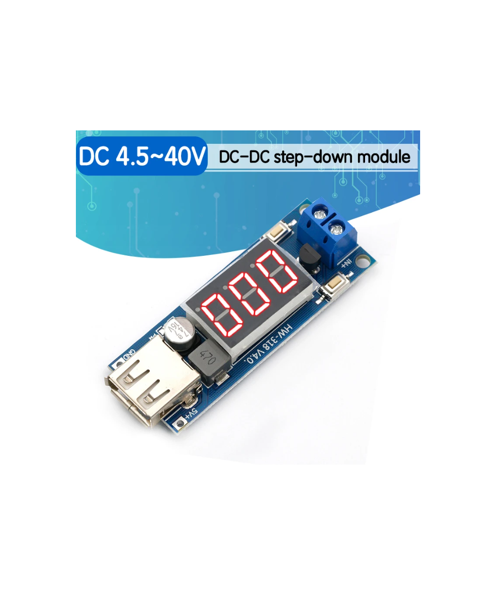 Regulador de voltaje descendente USB DC-DC 5V 2A HW-318 con pantalla