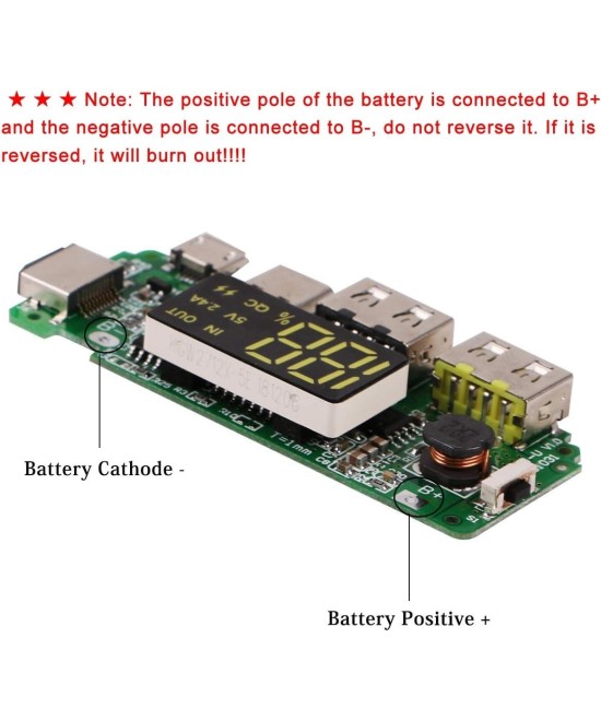 Modulo de Carga para Baterias de Litio 18650 5V 2.4A Input USB-C/Lightning/Micro USB BMS
