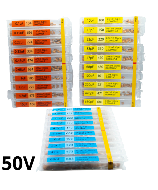 Capacitores cerámicos hasta 50V 10pf-10uf 1 Valor (5U)