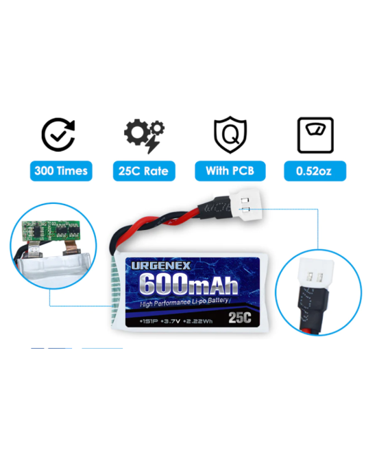 Bateria Recargable 3.7V URGENEX 380mAh / 600mAh / 850mAh tipo LiPo
