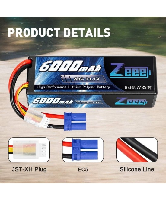 Bateria tipo lipo recargable Zeee 6000mAh 11.1V 80C 3S 66.6Wh conector EC5
