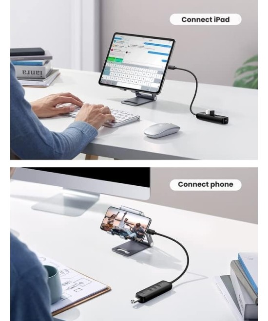 Adaptador HUB de USB-C a USB 3.0 y RJ45 10/100M UGREEN