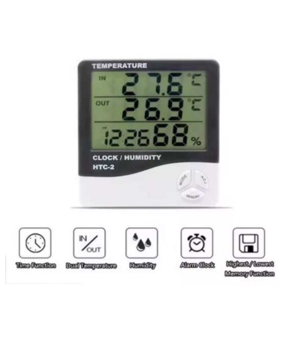 Termohigrometro Digital y Reloj HTC-2
