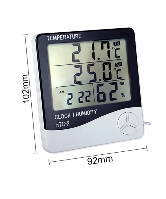 Termohigrometro Digital y Reloj HTC-2