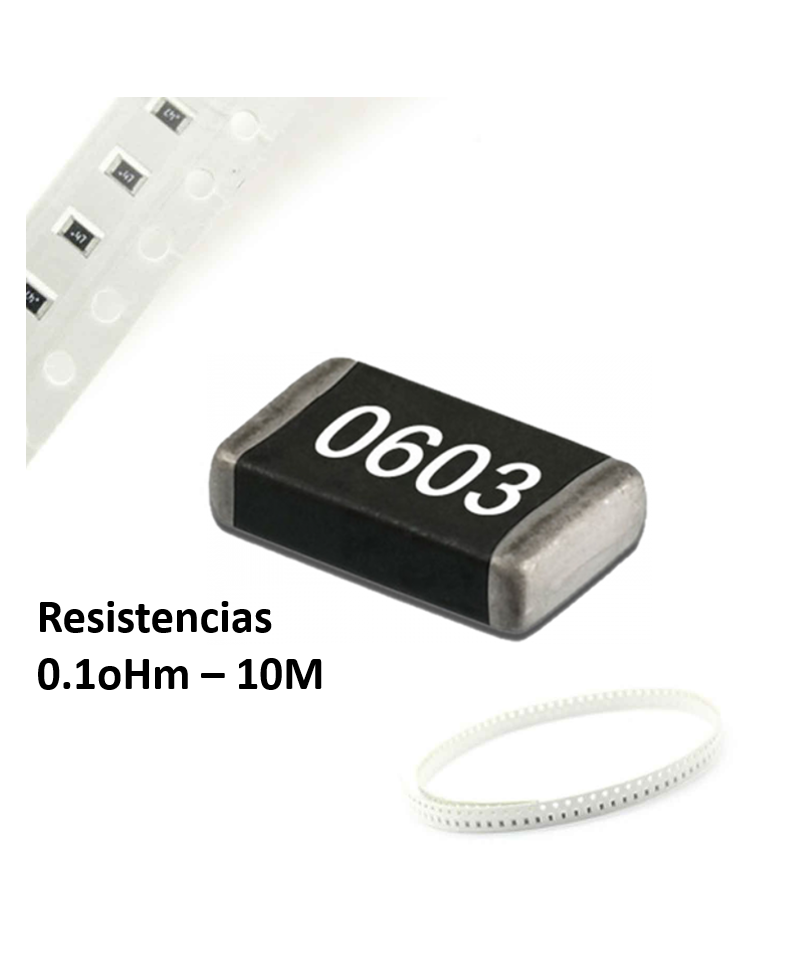 Resistencia SMD 1% 1/8W 0603 0.1OHM - 10MOHM (5 unidades)