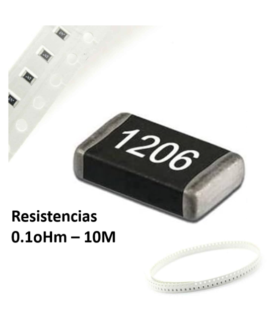 Resistencia SMD 1% 1/8W 1206 0.1OHM - 10MOHM (5 unidades)