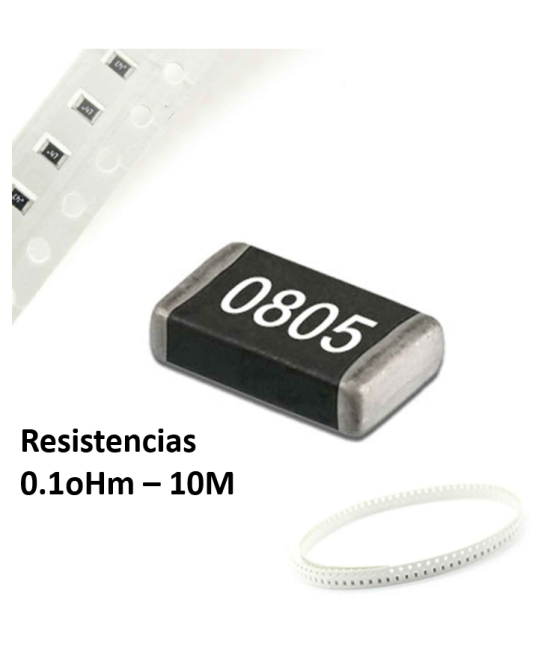 Resistencia SMD 1% 1/8W 0805 0.1OHM - 10MOHM (5 unidades)