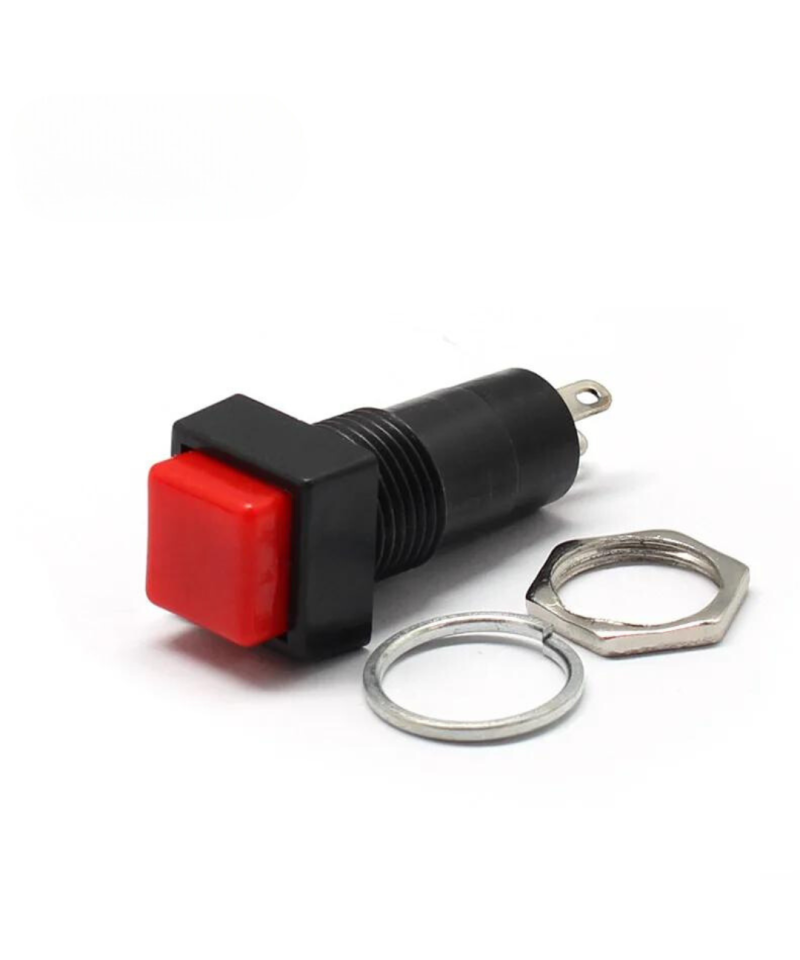 Interruptor push button cuadrado rojo 12mm PBS-11B sin bloqueo