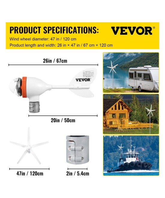 Generador de viento 500W 12V  Aerogenerador VEVOR