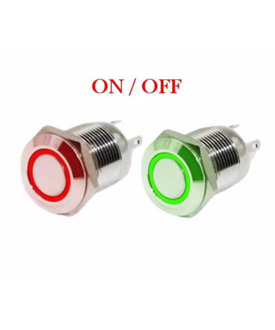 Interruptor Push Button con bloqueo 12mm con luz color verde / rojo