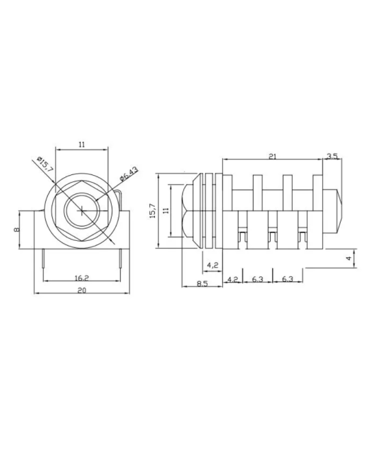 Conector hembra 6 pines para PCB 6.35mm 1/4 Mono/Stereo