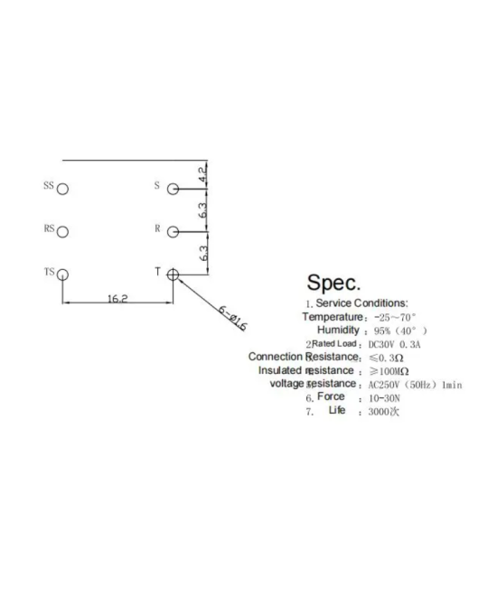 Conector hembra 6 pines para PCB 6.35mm 1/4 Mono/Stereo