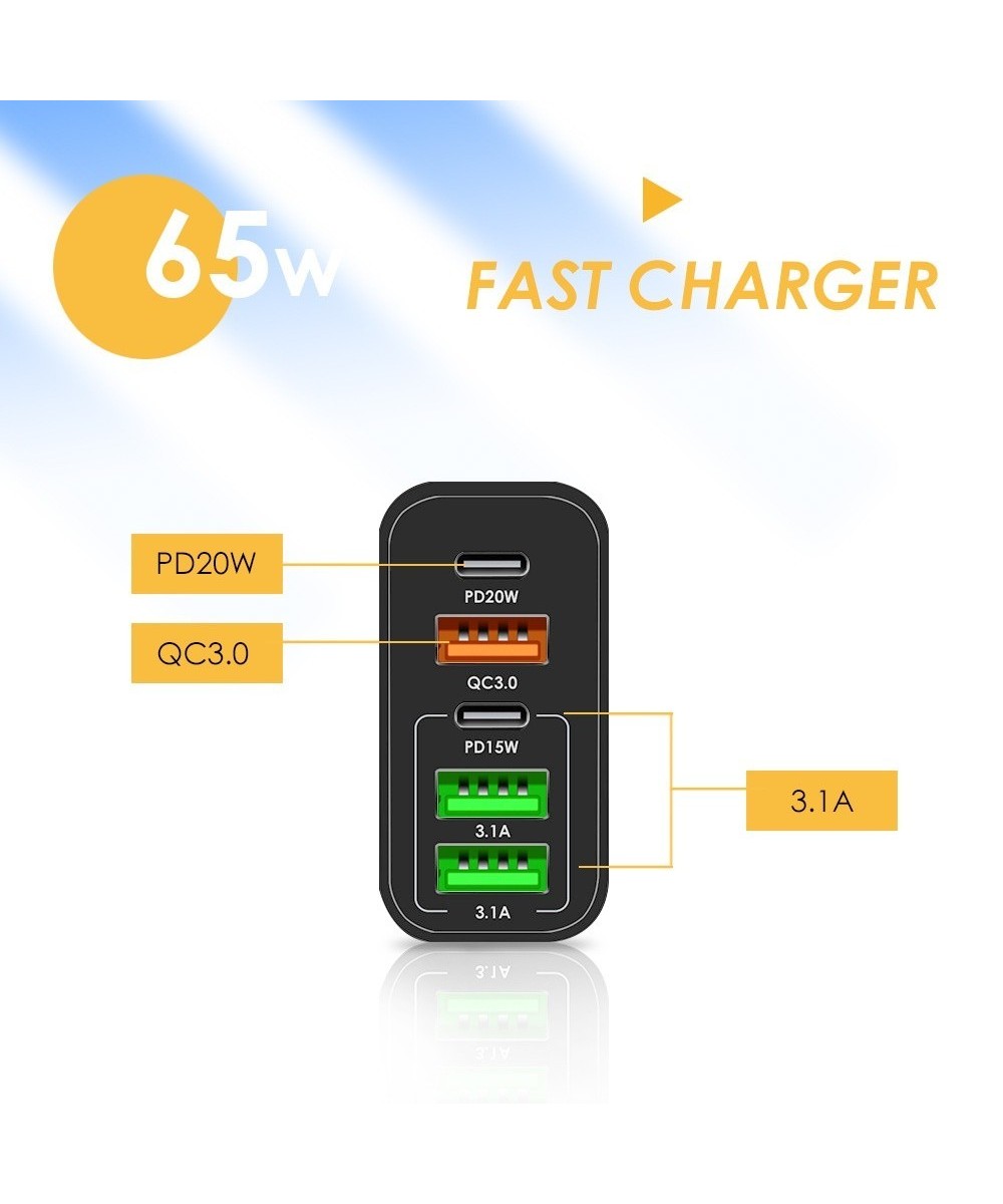 ADAPTADOR DE CARGA USB 65W 5 PUERTOS