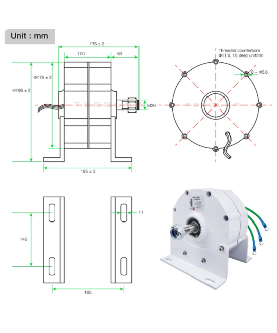 Generador 800W AC12V 24V controlador WT060