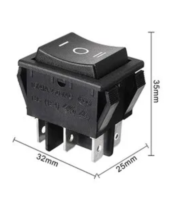 Interruptor momentaneo KCD4 T105/55, 3 posiciones ON-OFF-ON 6 pines