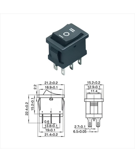 Interruptor KCD1 On/Off 250VAC 6A 6 pines 21X15X13.2mm