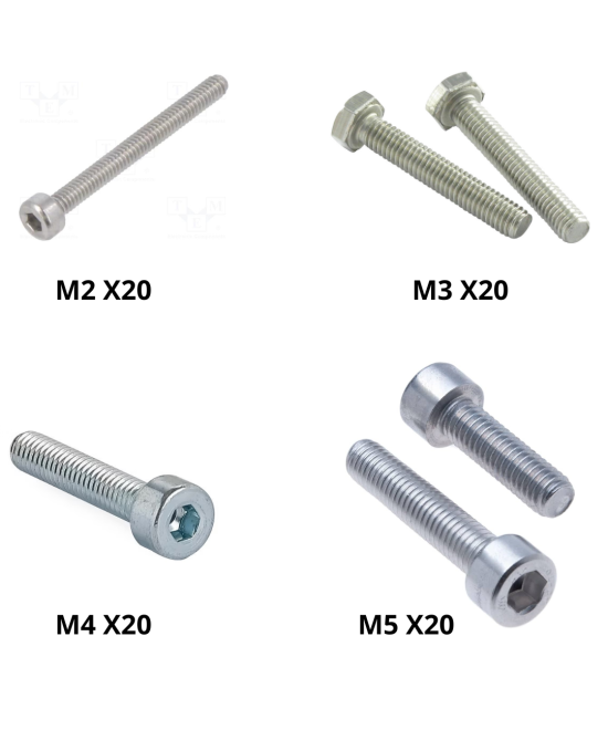 Set de Tornillo con tuerca M2 -M5 20mm (10U)