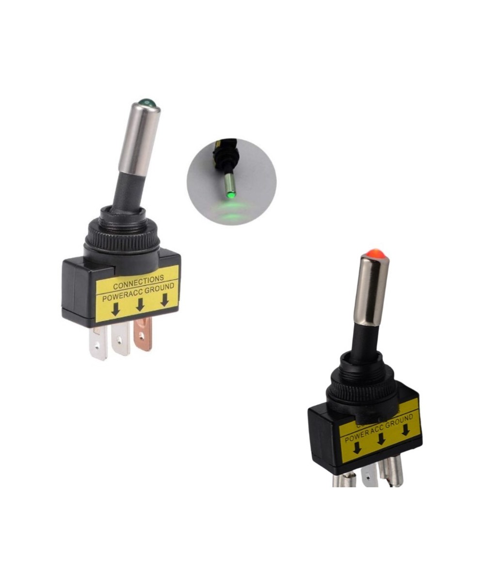 Interruptor de palanca 2 posiciones ASW-15D 3P 12V 20A con luz verde