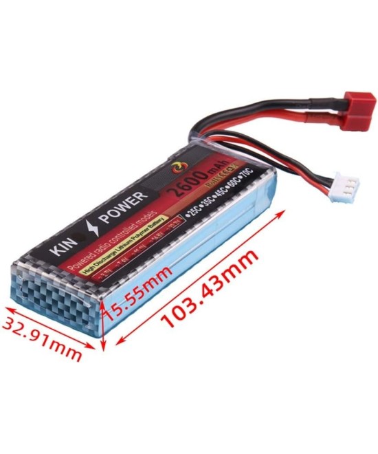 Bateria Tipo Lipo recargable Kin Power 7.4V 2S 2600mah 25C